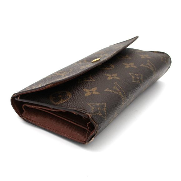 Louis Vuitton Sarah Wallet Brown Tan Leather Monogram Snap Closure Portefeiulle - Picture 2 of 8